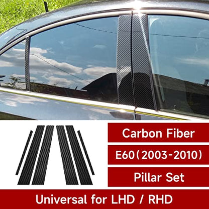 6PCS Car Window B C Pillars Stickers Carbon Fiber Decals Trim Compatible with BMW E60 2003 2004 2005 2006 2007 2008 2009 2010 Accessories - color: E60 (2003-2010)