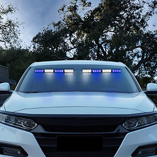 ASPL 32LED Visor Lights 26 Flash Patterns Windshield Emergency Hazard Warning Strobe Beacon Split Mount Deck Dash Lamp with Extend Bracket (Blue/White/Blue/White) - color: Blue/White/Blue/White