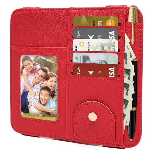 Visor Organizer, Red Sunglass Holder For Car, Sunvisor Organizers with Multiple Pockets and Picture Frame, Essential Car Interior Accessories for Women and Men - color: Red