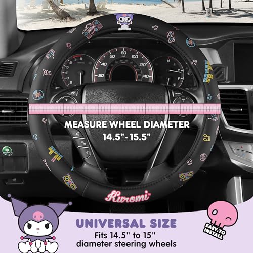Sanrio Hello Kitty and Friends Kuromi Black Car Steering Wheel Cover, Universal Fit Cute Accessories for Women Stylish Decor Gifts Hello Kitty Accessories - Fits Standard Wheels 14.5"-15" - style: Kuromi Black