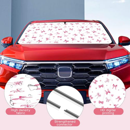 Car Windshield Sun Shade, Cute Bow Sun Visor - Wear-Resistant Black Tape, Foldable 59'x27.5'/63''x31.5'' - color: Small Bow, size: Small