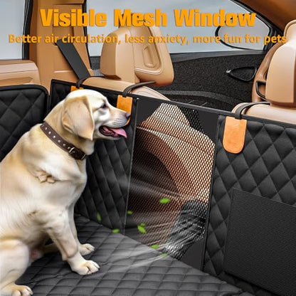 PETICON Back Seat Extender for Dogs, Hard Bottom Dog Car Seat Cover - Supports 400lbs, Rear Seat Pet Cover with Mesh Window, Waterproof Dog Hammock for Car SUV - color: black