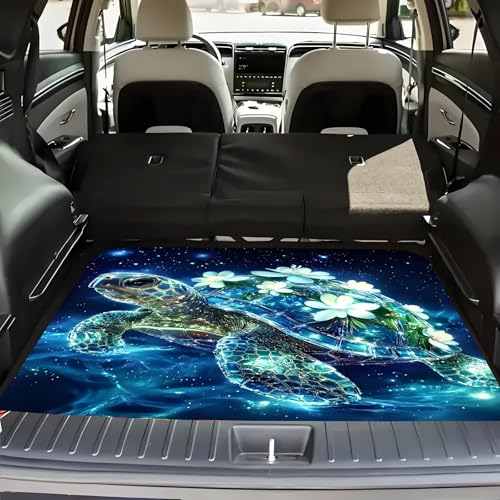 Universal Car Trunk Mat 29" x 39", Glowing Turtle All Weather Trunk Protection Cargo Liner,Durable Cargo Mat Rear Trunk Liner, Stylish Vehicle Interior Accessories Suitable for Most Car Models - color: Glowing Turtle