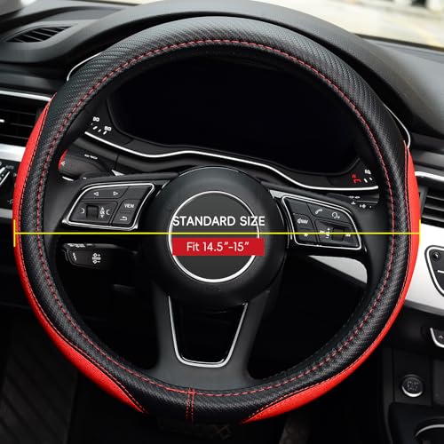 LABBYWAY Microfiber Leather Auto Car Steering Wheel Cover, Universal 15 Inch Anti-Slip Wheel Protector, Red - color: Fiber Red