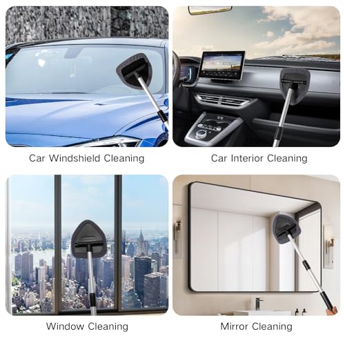 Qydipclin 10pcs Windshield Cleaning Tool Inside Car Window Cleaner Wash Kit with 4 Reusable Microfiber Pads 1 Spray Bottle and Extendable Handle Interior Auto Glass Wiper Kit, Blue&Gray - color: Blue & Gray