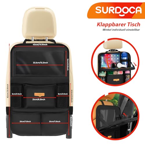 SURDOCA Backseat Car Organizer with Foldable Tray for Kids & Adults – NEW MODEL Seat Storage with Touchable Tablet Pocket, Roadtrip Essentials – Fits Most Vehicles - color: Black (2 Pack)