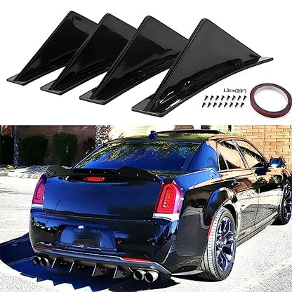 4pcs Car Rear Lower Bumper Wing Lip Diffuser, Anti-Crash Accessories Spoiler Shark Fin Protector, Rear Bumper Splitter Lip Wing with Screw, Universal Auto Decoration for Car SUV Truck - style: Curved/Black