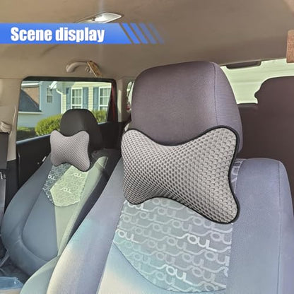 ZIMISI 2PCS Car Headrest Pillow, Breathable Leather Car Neck Pillow, Soft Cloud Silk Cotton Neck Support Relief Cushion, Comfortable Automotive Seat Head Rest Pad for Driving Fatigue Relief (Grey) - color: Grey