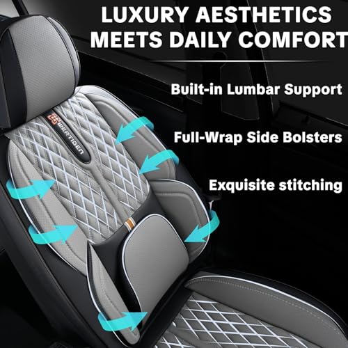 Car Seat Cover Full Set, Universal Car Seat Cover for Cars, Black and Gray, with Lumbar Support, Premium Artificial Leather, Waterproof and Easy to Clean, Airbag Compatible - color: Black & Gray