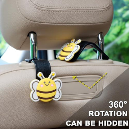 Cute Bee Hooks Cartoon Hanger, Purse Hook Holder, Car Seat Headrest Storage Organizer for Handbags, Grocery Bags