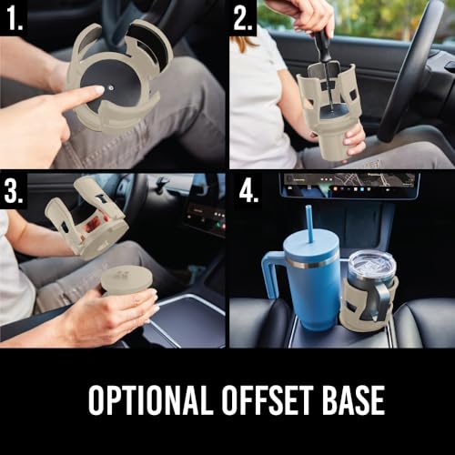 GORILLA GRIP Patent Pending Adjustable Car Cup Holder Expander, Keeps Water Bottle Secure, Expands to Fit 18 to 48 oz Large Bottles, Yeti, Owala, Stanley with Handle, Coffee Mug Insert for Cars, Tan - color: Tan