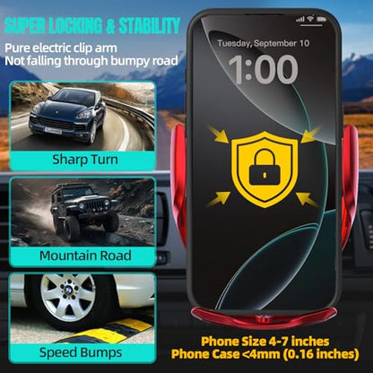 Wireless Car Charger, MAX 15W Fast Charging Auto Clamping, Sensing Phone Holder Mount, fit for iPhone 16 15 14 13 12 Pro Max Xs X, Samsung Galaxy S24 Ultra S23 S22 S21 S20 Note20 (4-Red) - color: 4-Red