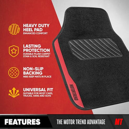 Motor Trend SpeedSeries Carpet Car Floor Mats Set - Versatile Fit for Cars, Trucks, SUVs, Vans Red Trim Racing Design Car Mat Full Set Tapetes para Carro - Set of 4, Black & Red Car Carpet Mats - color: Speed Series-Red