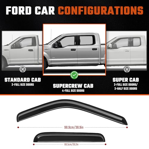 Rain Guards Fit for Chevy Silverado/GMC Sierra 1500 Crew Cab 2014 2015 2016 2017 2018, Tape-On Window Deflector Extra Durable Side Sun Rain Guard 2014-2018 Silverado/Sierra Visor Deflectors Black - size: Fit for Chevy Silverado/GMC Sierra 2014-2018