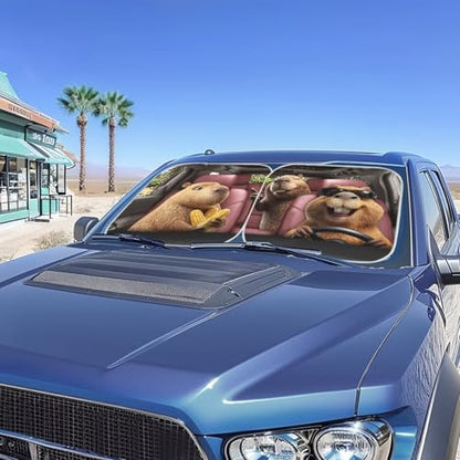 Windshield Sun Shade Funny Capybara Car Windshield Cover Foldable Sun Visor for Car, Sedans, SUV, Truck, 2 Pieces Thickened Automotive Interior Sun Protection - color: Capybara Banana