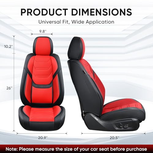 TIEHESYT Car Seat Covers Full Set, Breathable Leather Automotive Front and Rear Seat Covers & Headrest for Reduce The Driving Fatigue, Compatible with Most Vehicles, Cars (Black&Red, Front Pair) - color: Black&Red, size: Front Pair
