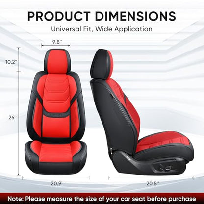 TIEHESYT Car Seat Covers Full Set, Breathable Leather Automotive Front and Rear Seat Covers & Headrest for Reduce The Driving Fatigue, Compatible with Most Vehicles, Cars (Black&Red, Front Pair) - color: Black&Red, size: Front Pair
