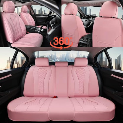 Coverado Car Seat Covers Full Set, Pink Seat Covers, Waterproof Car Seat Cover, Car Seat Cushion, Car Seat Covers Front Seats Back Seat Covers, Car Seat Protector Universal Fit Most Cars - color: Pink, size: FullSet