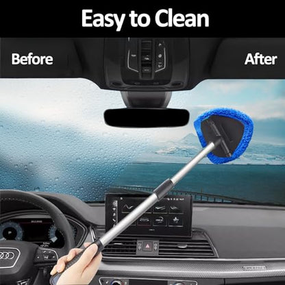 Car Windshield Cleaning Tools, Expandable Car Window Cleaner kit with 4 Reusable Microfiber Pads, 2 Spray Bottles, Windshield Cleaning Wand Tool, Auto Interior Dust Brush, for Trucks, SUVs, RVs etc - color: blue