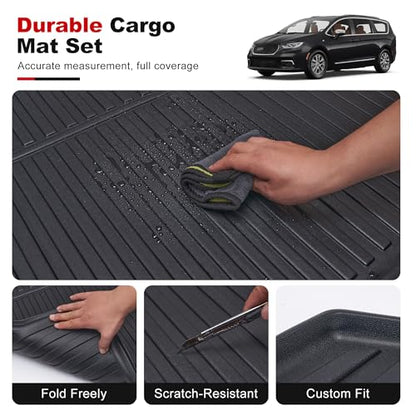 Cargo Mat Fit for 2017-2026 Chrysler Pacifica (Fit Fuel & Hybrid) - All Weather TPE Custom Fit Trunk Mat for Chrysler Pacifica Seatback Mats(Cargo Liner + Backrest Mat) - size: Cargo Liner & Backrest Mat
