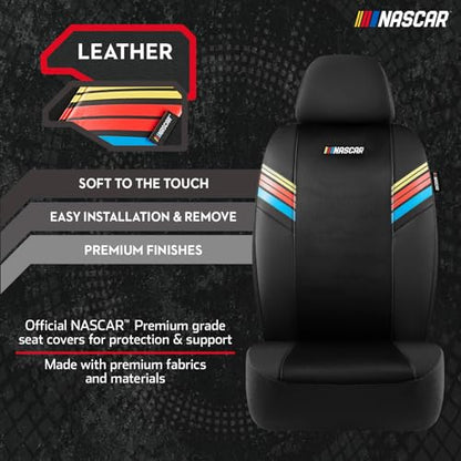 NASCAR Car Seat Covers, Black Leather and Mesh Seat Covers, Universal Fit Front Seat Covers for Cars with Airbag-Compatible Design, Durable Racing-Inspired Car Interior for Cars, Trucks & SUVs - color: Black