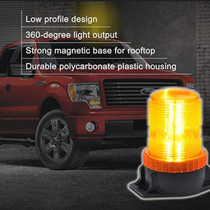 WOWTOU Magnetic Amber Led Strobe Lights for Forklift Golf Carts UTV Cars Trucks Tractor, 12V 24V Safety Warning Roof Top Flasher Emergency Flashing Beacon - color: Amber