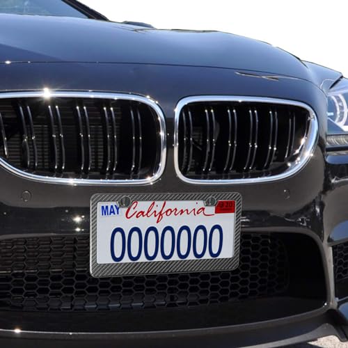 Aootf Carbon Fiber License Plate Frame- Handcrafted of 100% Real Carbon Fiber Cloth Wrap Stainless Steel Frame | Rustproof License Plate Screws with CF Screw Caps | Gloss Black 2 Holes | 1 Pack - style: 1 Pack-Wide Edge 2 Hole