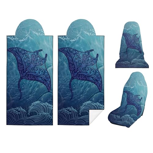 2 Pack Car Seat Towel Covers, Sweat-Proof Microfiber Seat Protectors for Gym, Running, Beach & Workout, Breathable Quick-Dry, Machine Washable, Coral Manta Ray Print, Universal Fit - color: Coral Manta Ray