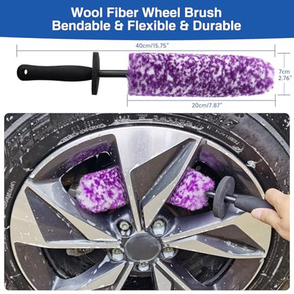 5 Pack Car Wheel and Tire Cleaner Brushes Kit Auto Motorcycle Rim Ultra Soft Microfiber No Spatter Bendable Woolies Bristle Cleaning Set (Purple & White) - color: Purple & White