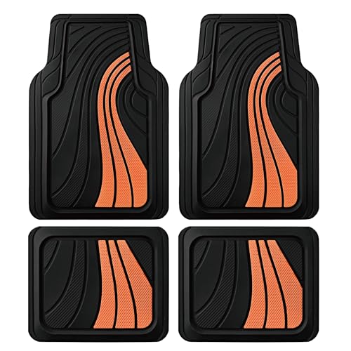 Road Comforts Car Floor Mats Full Set – Front & Rear Car Floor Mats with Aluminum Design, Anti-Slip Backing, All-Weather Protection, Trim-to-Fit Car Mats for Most Sedans, SUVs & Vans - Orange - color: Orange