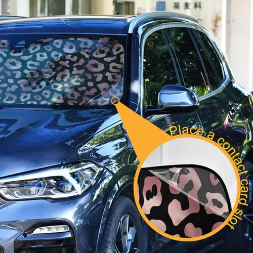 Windshield Sun Shade Rose Gold Pink Leopard Cheetah Animal Front Window Block UV Shades Visor Reflective Retractable for Car SUV Trucks - color: A010