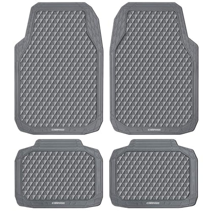 CAR PASS Gray Rubber Car Mats, All-Weather Floor Mats Full Set Durable Anti-Slip 3D Rhombus Waterproof Automotive Pad Trim to Fit Liner Universal Fit for Sedan SUV Truck Van, 4 Pcs All Gray Rubber - color: Gray