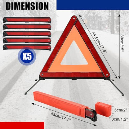 NYXOVA Warning Triangle Kit, Reflective Warning Road Safety Triangle Kit, Foldable Safety Triangle Kit Road Emergency Warning Reflector (5 Pack)