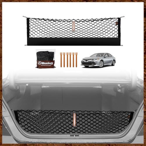 Muslogy Truck Bed Cargo Net Trunk Netting Compatible with 2018-2025 2026 Toyota Camry Accessories, Pickup Cargo Organizer SUV Sedan Storage Net w/Heavy Duty Carabiners - style: 2018+ Camry