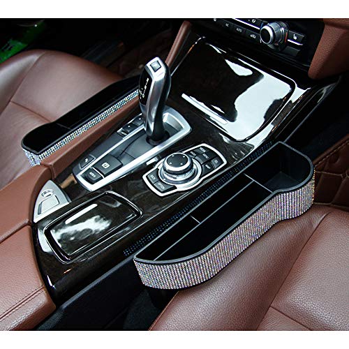 Car Seat Side Drop Organizer, Sparkle Car Seat Gap Filler, Car Seat Console Storage Organizer, Crystal Car Seat Pockets with Cup Holder and Two Charging Ports for Co-Driver.