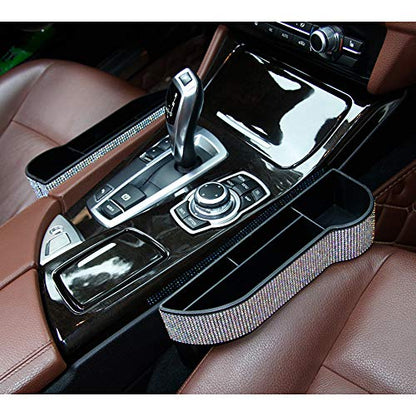 Car Seat Side Drop Organizer, Sparkle Car Seat Gap Filler, Car Seat Console Storage Organizer, Crystal Car Seat Pockets with Cup Holder and Two Charging Ports for Co-Driver.
