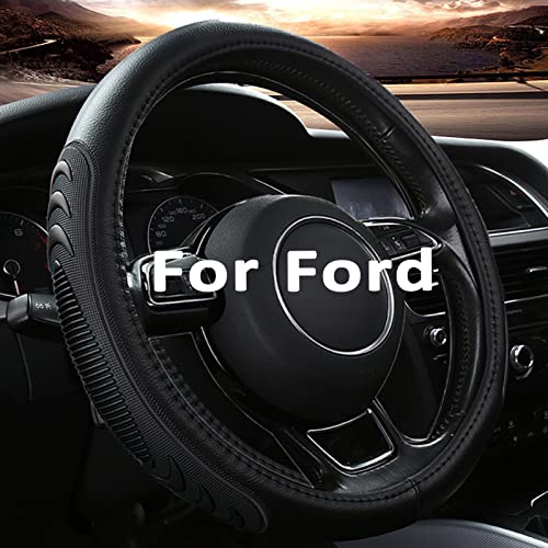 Yangday Leather Steering Wheel Cover for Ford F150 F250 F350, 15.5-16 inches Car Steering Wheel Cover with Anti-Slip Massage Particle (Black) - color: Black