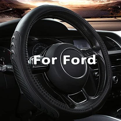 Yangday Leather Steering Wheel Cover for Ford F150 F250 F350, 15.5-16 inches Car Steering Wheel Cover with Anti-Slip Massage Particle (Black) - color: Black