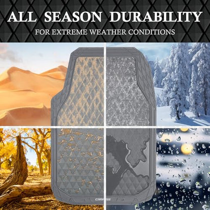 CAR PASS Gray Rubber Car Mats, All-Weather Floor Mats Full Set Durable Anti-Slip 3D Rhombus Waterproof Automotive Pad Trim to Fit Liner Universal Fit for Sedan SUV Truck Van, 4 Pcs All Gray Rubber - color: Gray