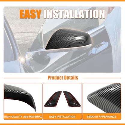 Side Mirror Cover Compatible with Tesla Model X 2017-2020, Mirror Cover Cap Trim (Carbon Fiber Style) - color: Carbon Fiber