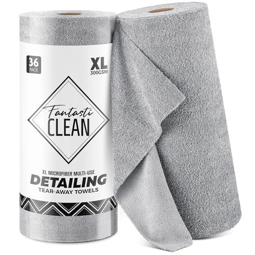 Fantasticlean XL Tear-Away Microfiber Cleaning Cloth Roll, 16'' by 16''- 36 Sheets, Thick & Large Detailing Towels, Ultra Absorbent, Lint-Free Reusable Wipes for All-Around Cleaning (Glossy Grey) - color: Grey, size: 16'' x 16''