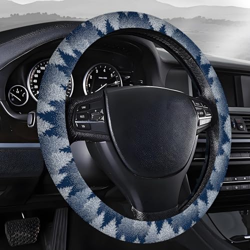 Steering Wheel Covers for Car, Truck, and SUV, Cute Non-Slip Breathable Elastic Steering Wheel, Car Accessories, Universal 15 Inch Leather Cover for Men Women Winter Trees - color: Winter Trees