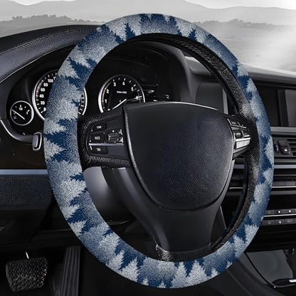 Steering Wheel Covers for Car, Truck, and SUV, Cute Non-Slip Breathable Elastic Steering Wheel, Car Accessories, Universal 15 Inch Leather Cover for Men Women Winter Trees - color: Winter Trees