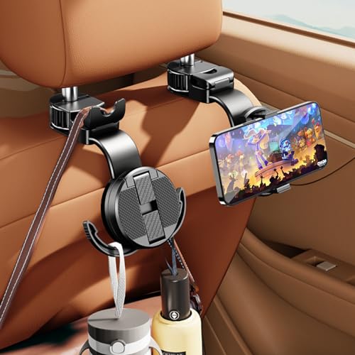 1 Pack Headrest Hook for Car Seat Back with Phone Holder, Multifunctional Car Seat Hooks for Purses and Bags Handbag Grocery Bag, Purse Hanger Car Organizers and Storage Accessories Interior - style: Clamp