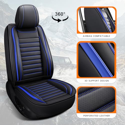 MINGBRON Leather Car Seat Covers Full Set, Universal Faux Leather Car Seat Covers 5 Seats, Automotive Seat Covers for Most Sedans SUVs Trucks, Front and Rear Seat Covers,Wine Red - color: Blue, size: 5 Seat Covers (Front & Rear)