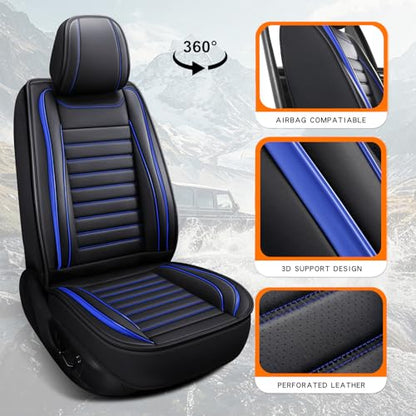 MINGBRON Leather Car Seat Covers Full Set, Universal Faux Leather Car Seat Covers 5 Seats, Automotive Seat Covers for Most Sedans SUVs Trucks, Front and Rear Seat Covers,Wine Red - color: Blue, size: 5 Seat Covers (Front & Rear)