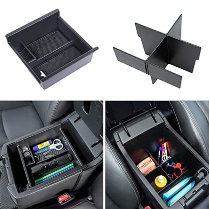 JDMCAR Center Console Organizer Set Compatible with 2010-2024 Toyota 4Runner Accessories Insert ABS Black Compartment Divider Armrest Tray (2-Pack) - color: Black-tray and divider