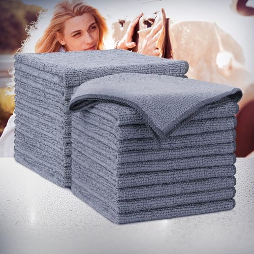 20 Pack Microfiber Cleaning Cloths, 12x12 Inch Lint-Free Towels for Cars, Kitchens, Windows, Workshops - Super Absorbent & Scratch-Free, Grey - color: Grey
