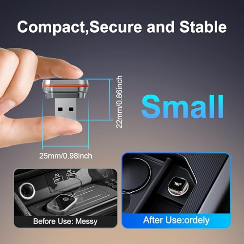 Mini Wireless Carplay Adapter for iPhone, 2-in-1 CarPlay & Android Auto Wireless Adapter for Car(2015+) with Wired CarPlay, USB-A/C Plug & Play, Fast Auto-Connect for iPhone iOS 10+ Android 11+ - color: Metal