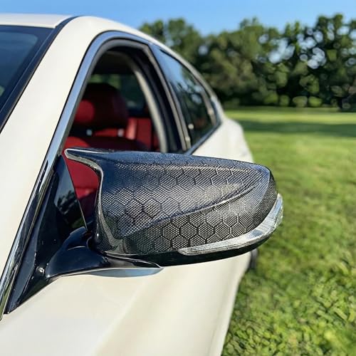 Real Carbon Fiber Side Mirror Covers Compatible with Infiniti Q50 Q50S (2014-2024), Q60 (2017-2022), Q70 (2014-2019) - Horn Style Replacement Housing Caps (Honeycomb Carbon Fiber) - style: Honeycomb Carbon Fiber